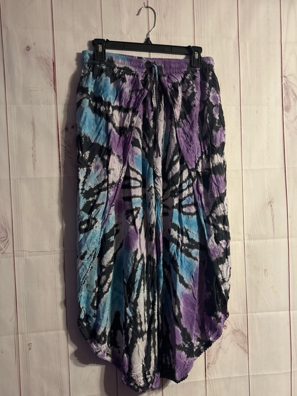 Rayon Embroidered Hippie Tie-Dye Pants | One Size